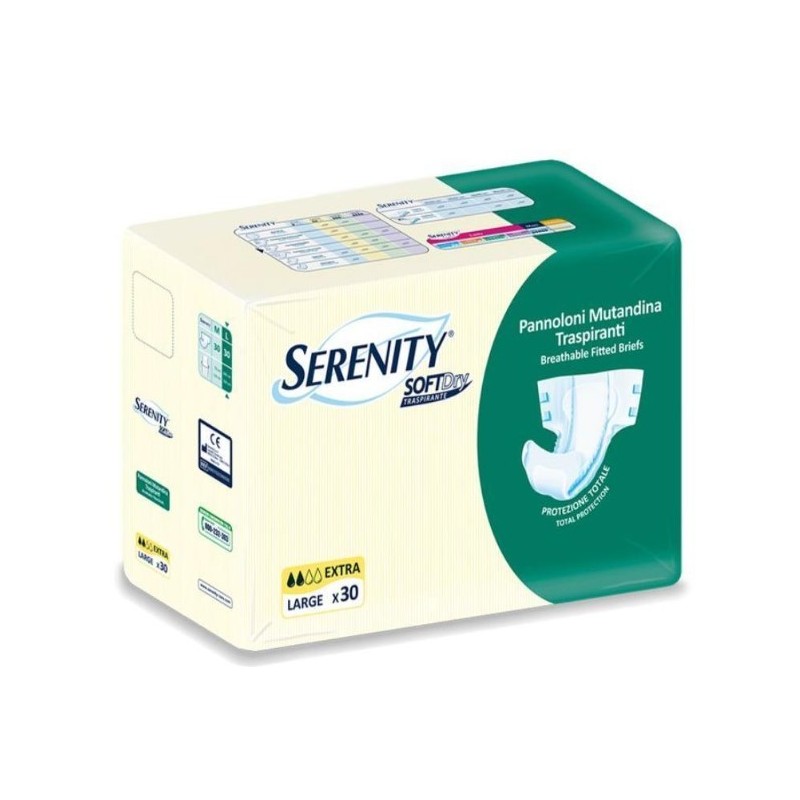 Pannolone per incontinenza serenity softdry formato extra taglia large 30 pezzi Pannolone per incontinenza serenity softdry formato extra taglia large 30 pezzi