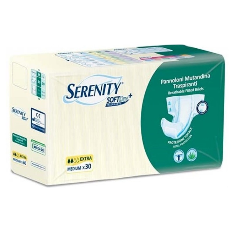 Pannolone per incontinenza serenity softdry formato extra taglia medium 30 pezzi