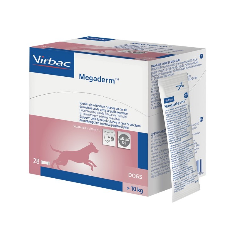 Megaderm supplemento cani superiori a 10 kg scatola da 28 sacchetti monodose 4 ml