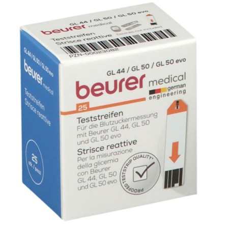 Strisce misurazione glicemia beurer per glucometro gl44/gl50/gl50evo in flacone 25 pezzi