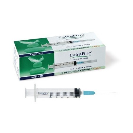 Siringa extrafine 5 ml gauge 23 0,60x30mm 10 pezzi Siringa extrafine 5 ml gauge 23 0,60x30mm 10 pezzi