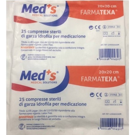 Garza compressa idrofila meds farmatexa 12/8 20x20cm 25 pezzi