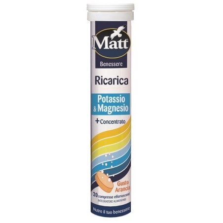 Matt benessere ricarica potassio & magnesio 20 compresse effervescenti gusto arancia
