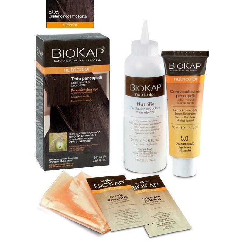 Biokap nutricolor 5,06 castano noce moscata tinta tubo + flacone