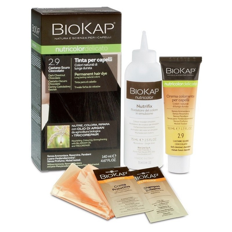 Biokap nutricolor delicato 2,9 castano scuro cioccolato tinta tubo + flacone