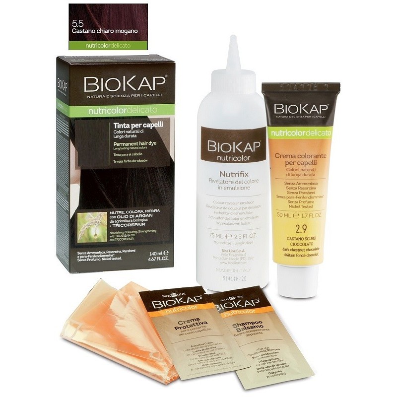 Biokap nutricolor delicato 5,50 castano chiaro mogano tintatubo + flacone