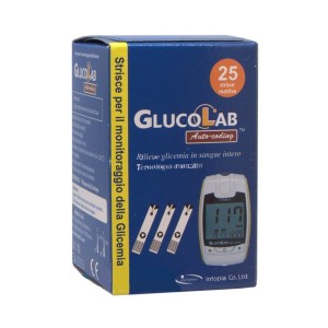 Strisce misurazione glicemia glucolab auto coding ad elettrodo 25 pezzi