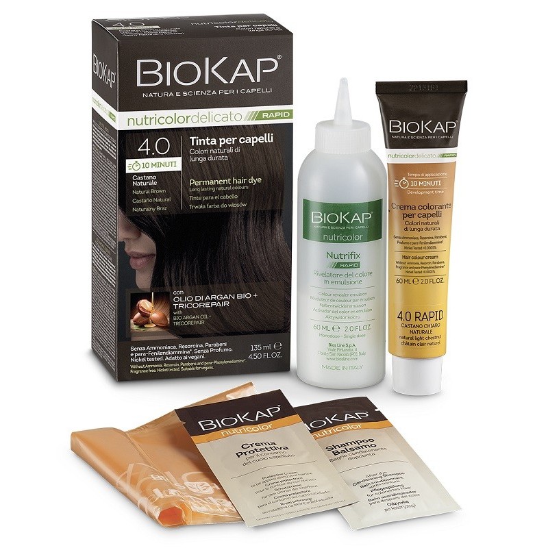 Bios line biokap nutricolor delicato rapid tinta 4,00 castano naturale 135 ml
