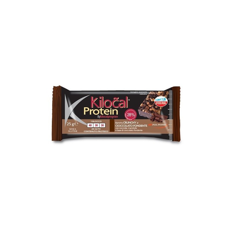 Kilocal protein barretta cioccolato fondente nocciole mandorle 25 g