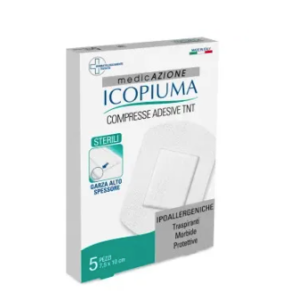 Garza compressa icopiuma adesiva in tessuto non tessuto 10x7,5 cm 5 pezzi
