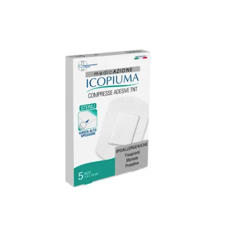 Garza compressa icopiuma adesiva in tessuto non tessuto 10x7,5 cm 5 pezzi