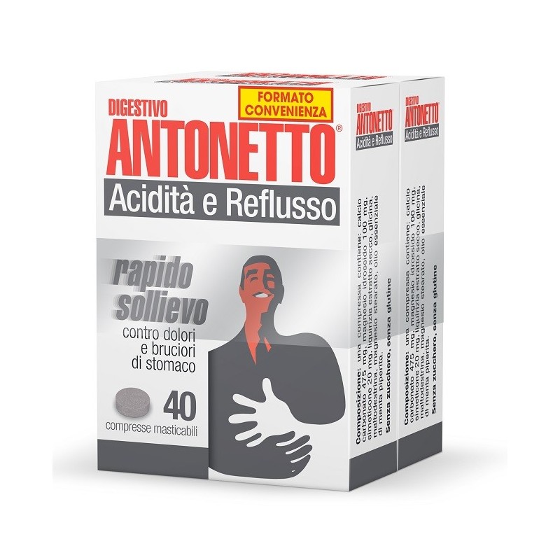 Digestivo antonetto acidita' e reflusso 80 compresse masticabili 2 astucci da 40 compresse Digestivo antonetto acidita' e reflusso 80 compresse masticabili 2 astucci da 40 compresse