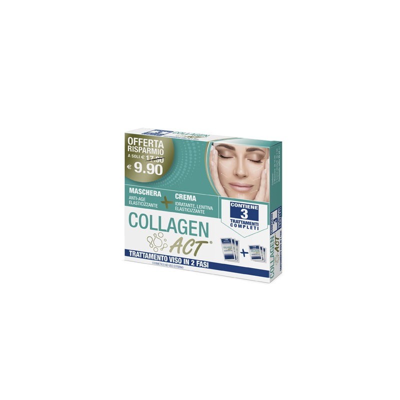 Collagen act trattamento viso 2 fasi maschera anti age elasticizzante + crema idratante lenitiva elasticizzante