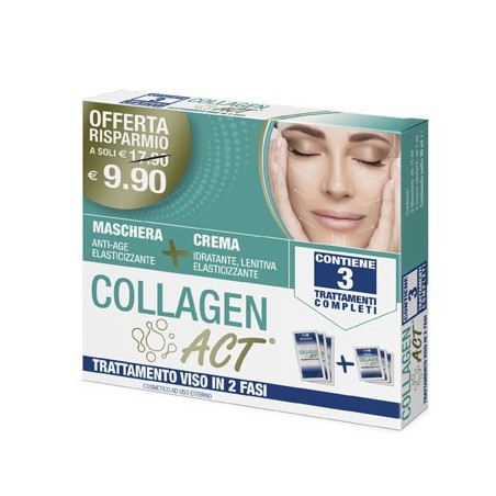 Collagen act trattamento viso 2 fasi maschera anti age elasticizzante + crema idratante lenitiva elasticizzante