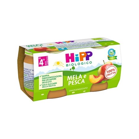 Hipp bio omogeneizzato mela/pesca 2 x 80 g