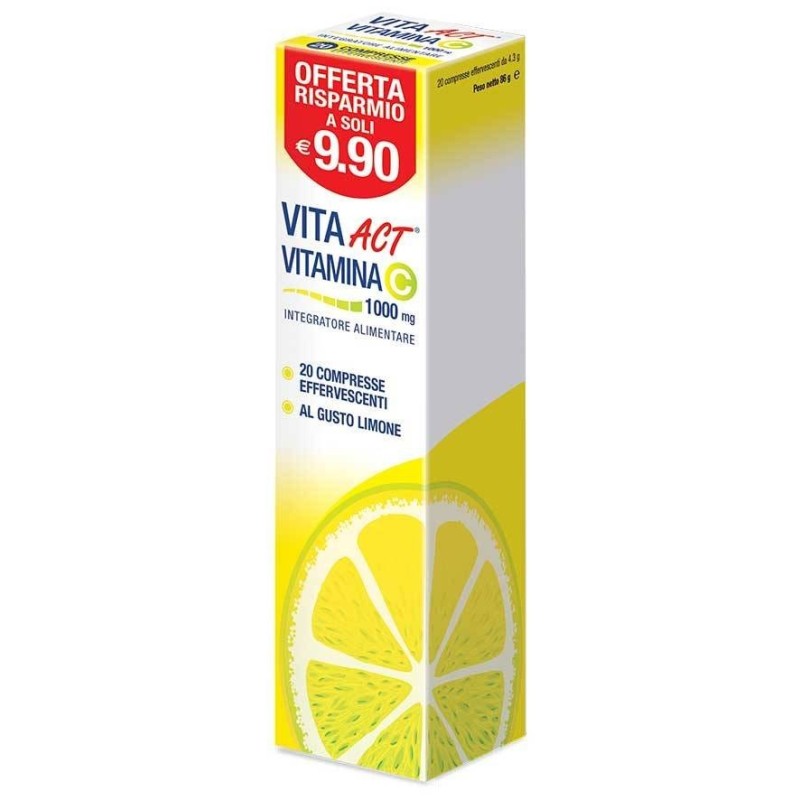 Vita act vitamina c 1000mg 20 compresse effervescenti limone Vita act vitamina c 1000mg 20 compresse effervescenti limone