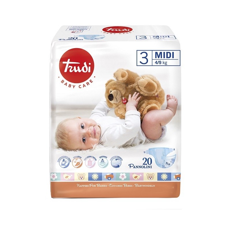 Trudi baby care pannolino bambini midi 4/9 kg 20 pezzi