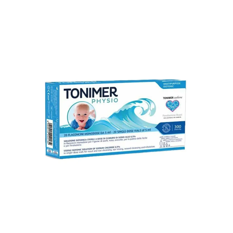 Tonimer physio monodose soluzione isotonica multifunzione abase di cloruro di sodio 0,9% 20 flaconcini 5 ml