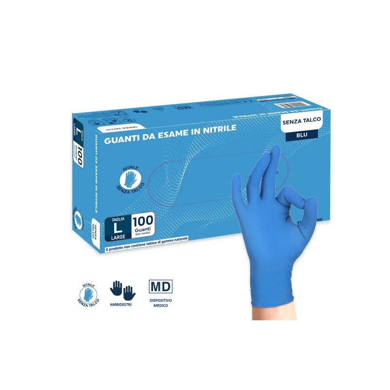 Guanto da esame in nitrile blu senza talco large 100 pezzi