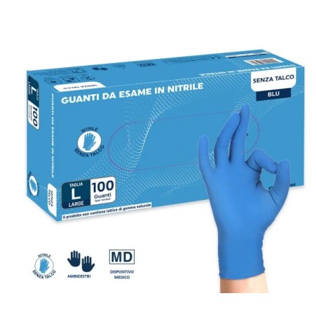 Guanto da esame in nitrile blu senza talco small 100 pezzi