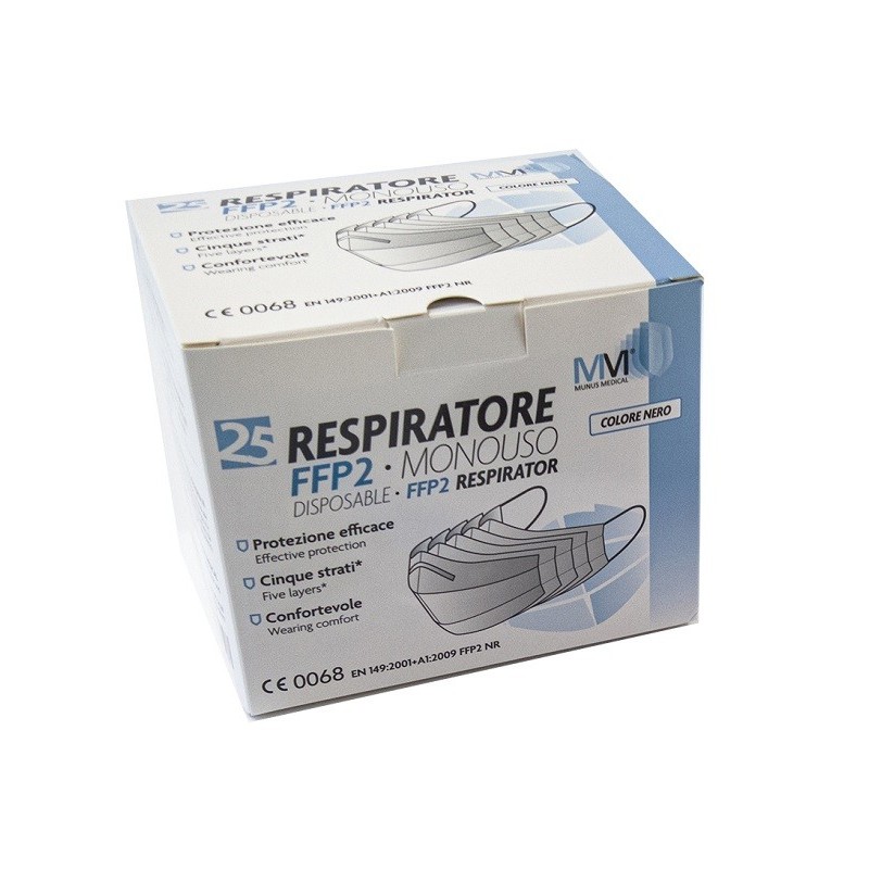 Munus medical respiratore ffp2 nr classe iii nero 25 pezzi