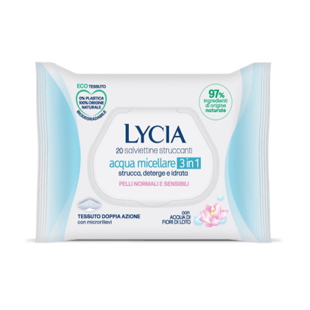Lycia salviettine struccanti acqua micellare 3 in 1 20 pezzi