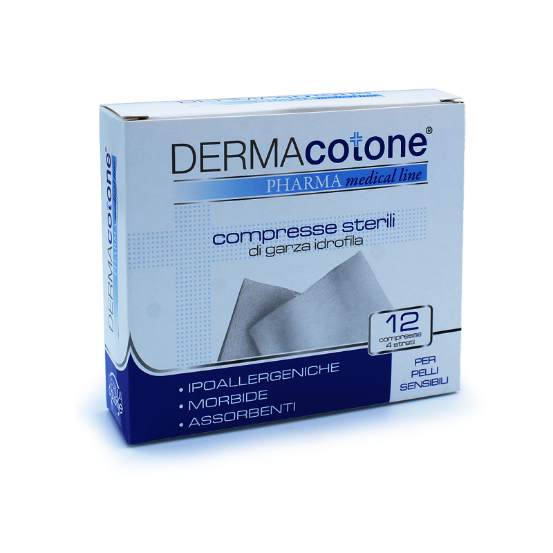 Garza idrofila compressa dermacotone 4 strati 7,5x7,5cm 12 pezzi