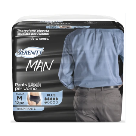 Pannolino serenity man pants black taglia media 12 pezzi