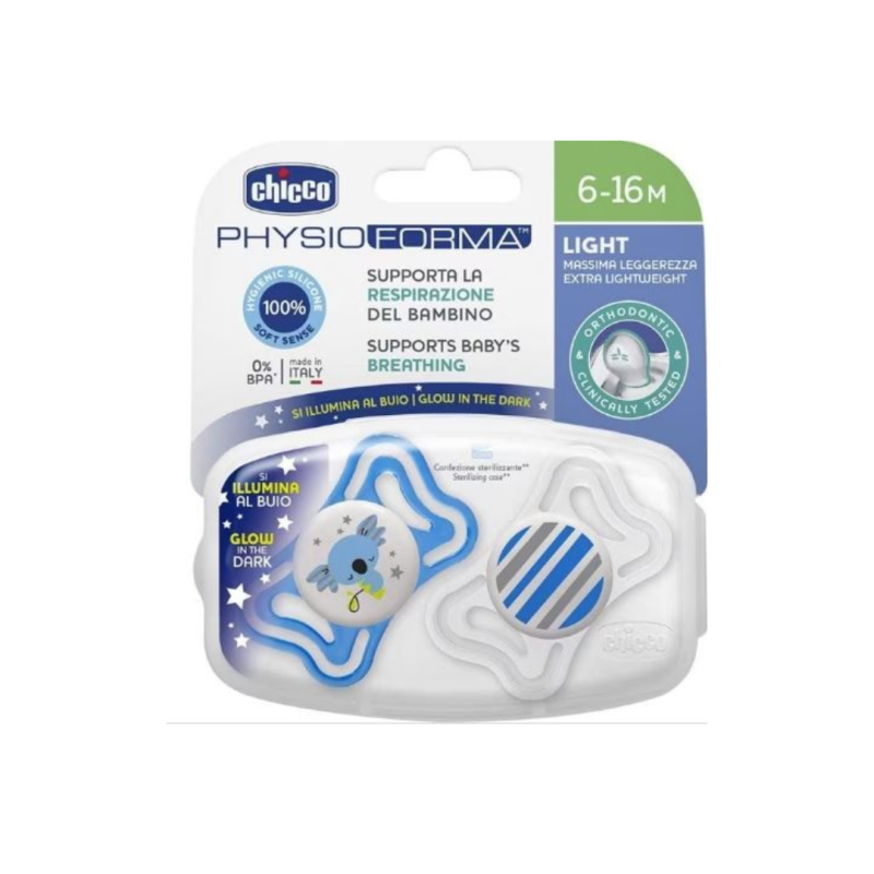 Chicco succhietto light azzurro silicone 6-16m 2 pezzi Chicco succhietto light azzurro silicone 6-16m 2 pezzi