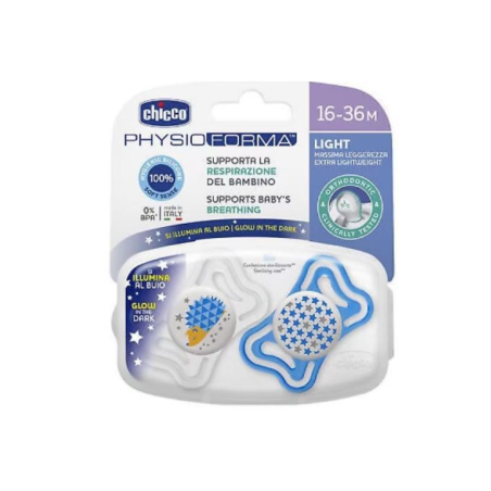 Chicco succhietto light azzurro silicone 16-36m 2 pezzi Chicco succhietto light azzurro silicone 16-36m 2 pezzi