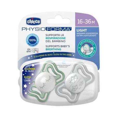 Chicco succhietto light lumi silicone 16-36m 2 pezzi