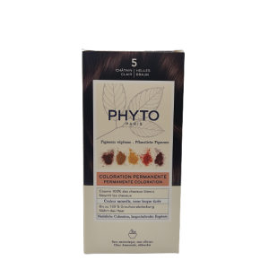 Color kit 5 castano chiaro latte rivelatore 50 ml + crema colorante 50 ml + maschera protettiva colore 12 ml + guanti