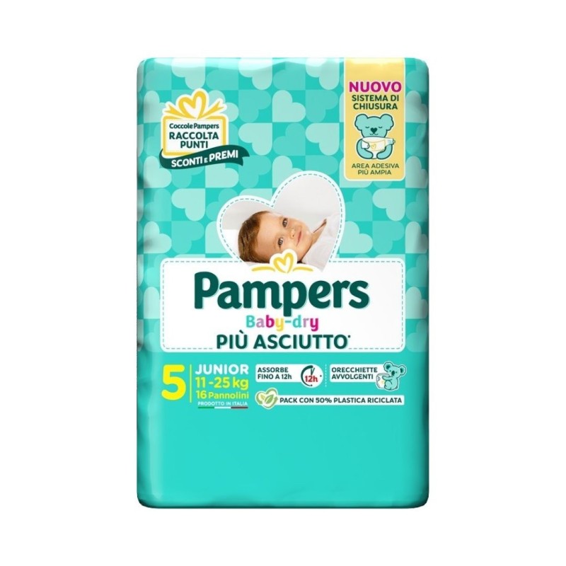 Pampers baby dry pannolino downcount junior 16 pezzi