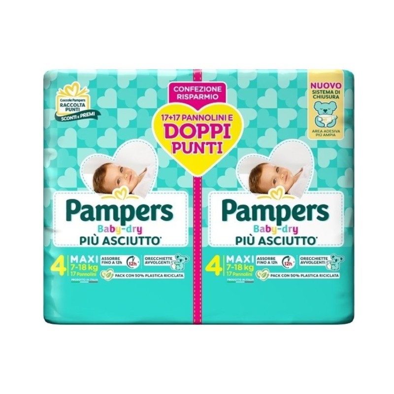Pampers baby dry pannolino duo downcount maxi 34 pezzi