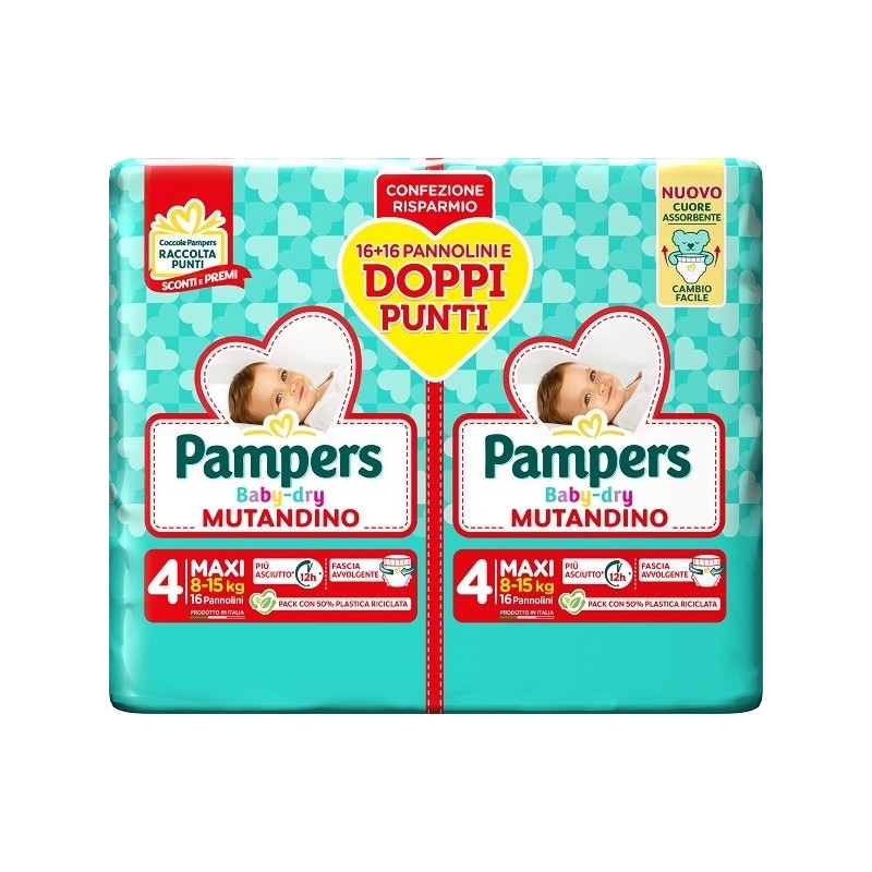 Pampers baby dry pannolino mutandina maxi duo downcount 32 pezzi
