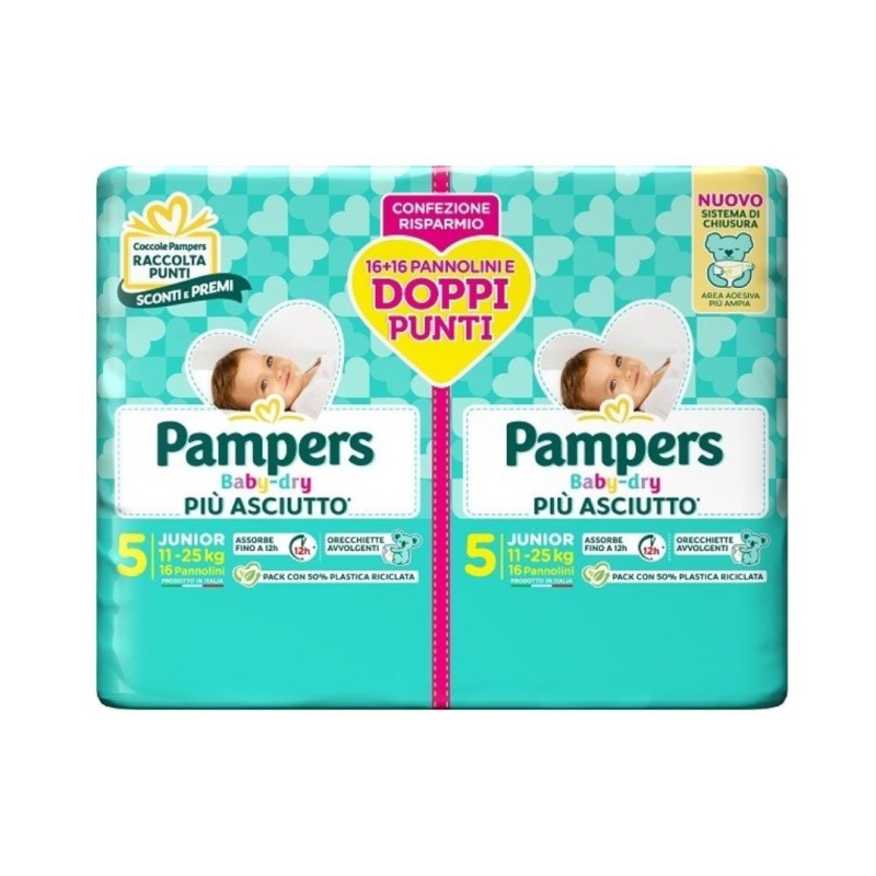 Pampers baby dry pannolino duo downcount junior 32 pezzi