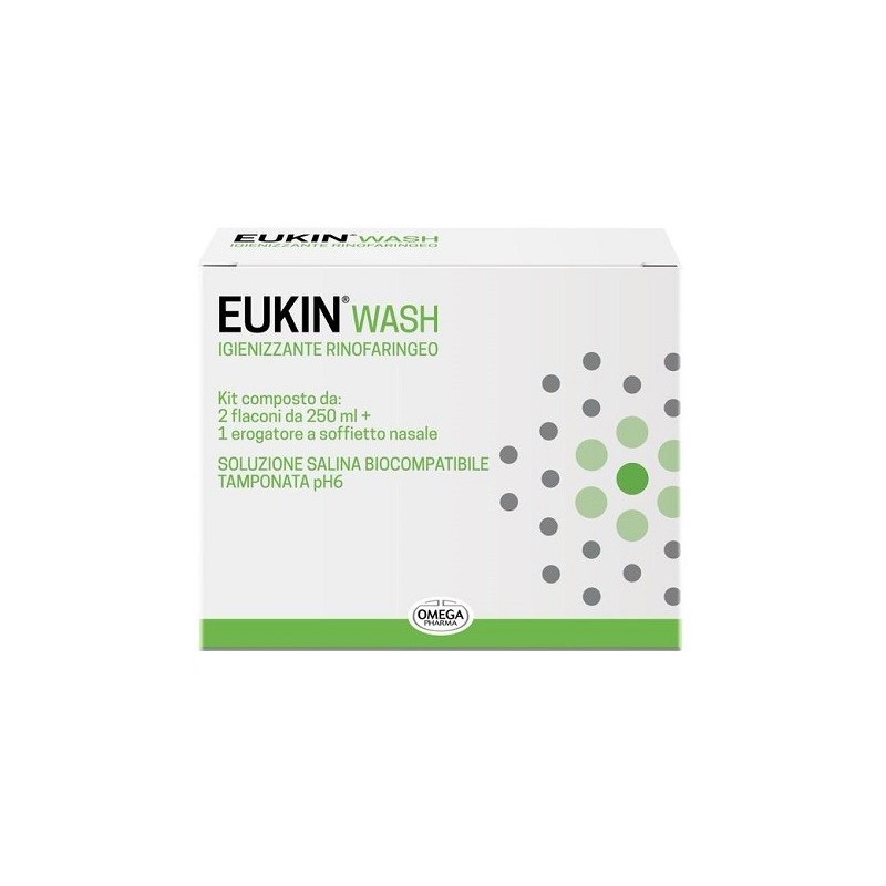 Eukin wash igienizzante rinofaringeo kit 2 flaconi da 250 ml+ erogatore a soffietto nasale