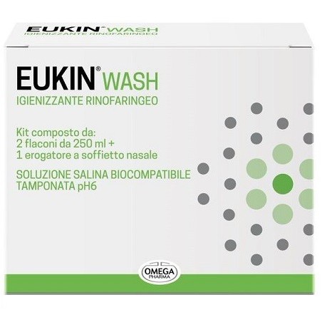 Eukin wash igienizzante rinofaringeo kit 2 flaconi da 250 ml+ erogatore a soffietto nasale