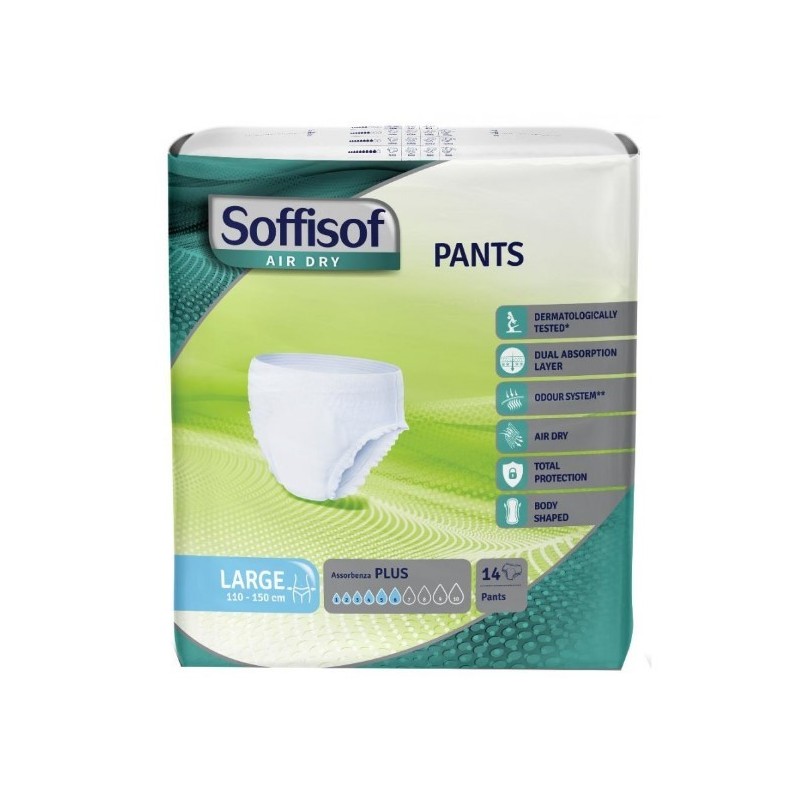 Pannolone per incontinenza soffisof air dry pants plus large14 pezzi