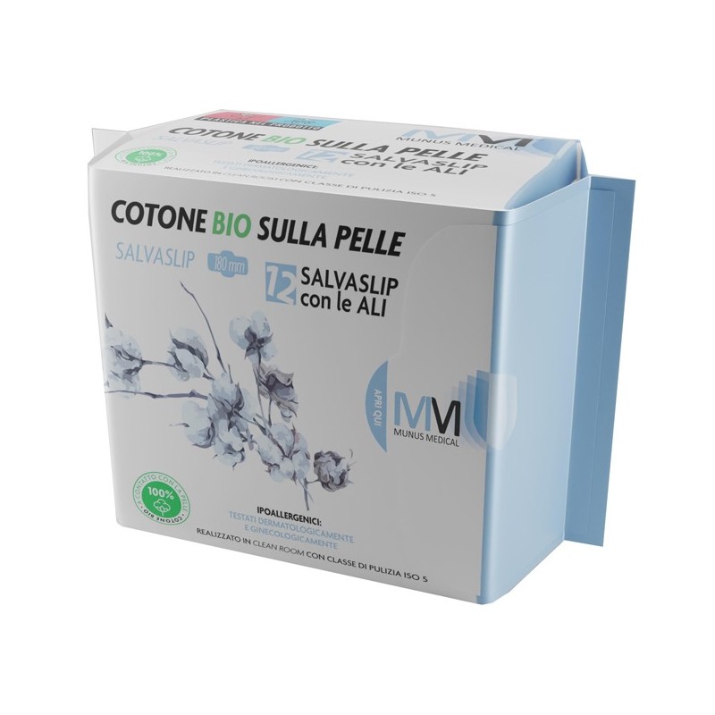 Munus medical proteggi slip con ali cotone bio sulla pelle 12 pezzi