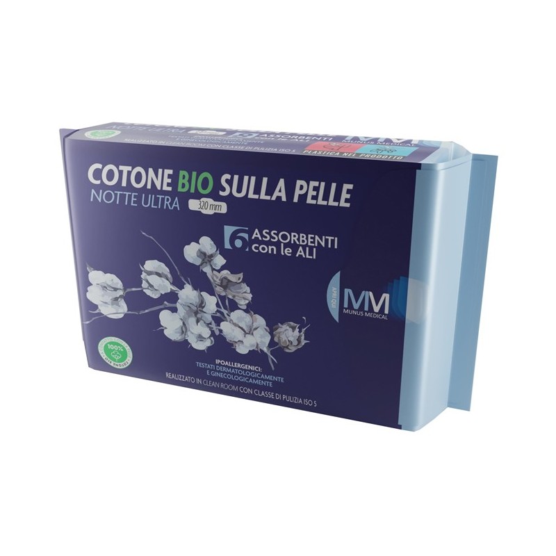 Munus medical assorbente notte ultra con ali cotone bio sulla pelle 320 mm 6 pezzi