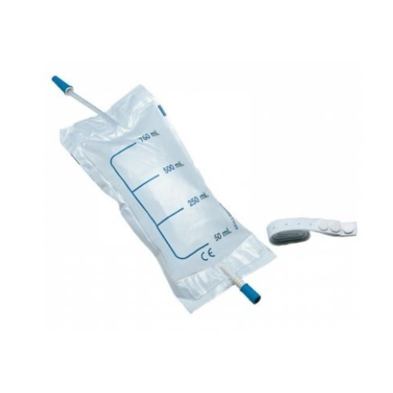 Sacca raccolta urina da gamba da 750 ml con 2 lacci con valvola antireflusso e rubinetto di scarico push pull tubo 10 cm10 pezzi