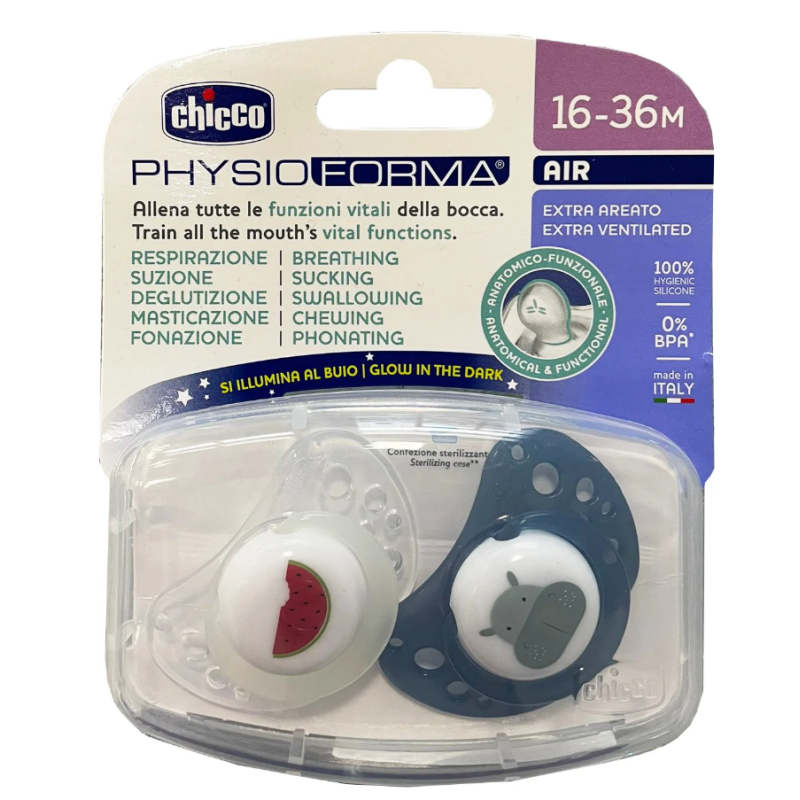 Chicco succhietti air blu lumi silicone 16-36 mesi 2 pezzi