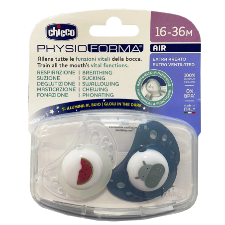 Chicco succhietti air blu lumi silicone 16-36 mesi 2 pezzi
