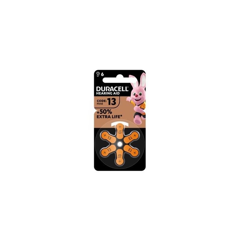 Duracell easy tab 13 arancio batteria per apparecchio acustico 6 pezzi
