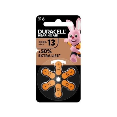 Duracell easy tab 13 arancio batteria per apparecchio acustico 6 pezzi