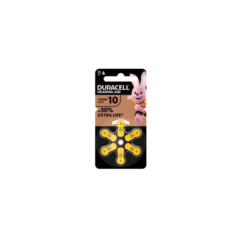 Duracell easy tab 10 giallo batteria per apparecchio acustico 6 pezzi