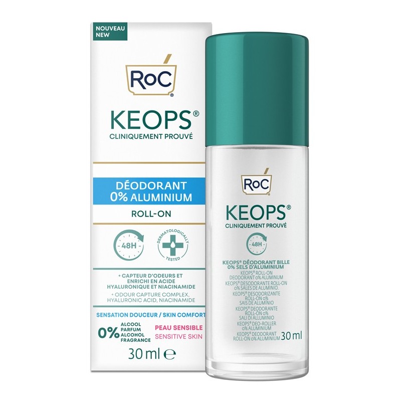 Roc keops deodorant roll on 0% aluminium 30 ml