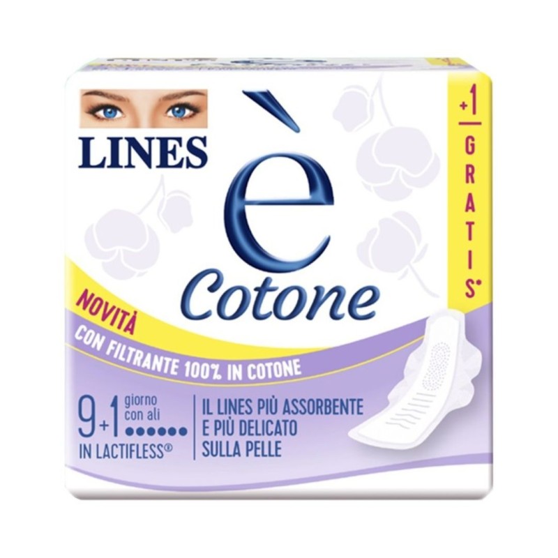 Lines e' cotone ali assorbente esterno 9 + 1 pezzi