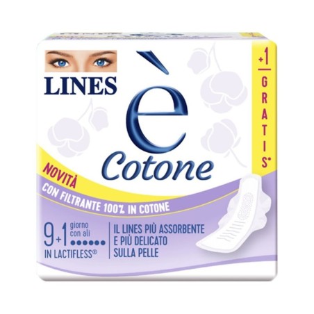 Lines e' cotone ali assorbente esterno 9 + 1 pezzi